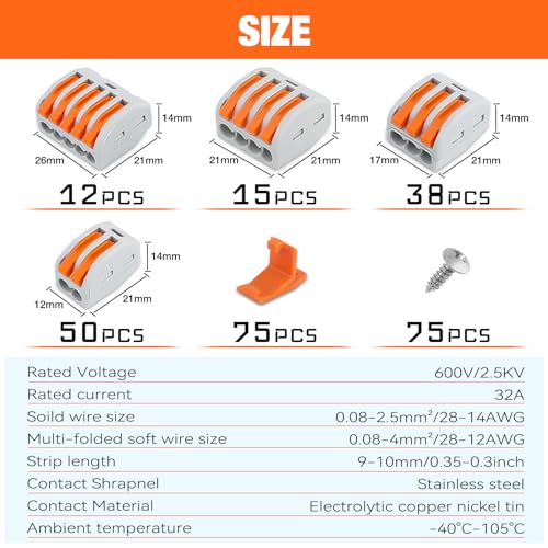 Image of Nilight 115PCS Lever Wire Connectors Nuts Kit 28-12AWG Inline Electrical Terminal 2 3 4 5 Port Assortment Quick Disconnect Push in Wires Connectors for Solid Stranded Wiring Projects