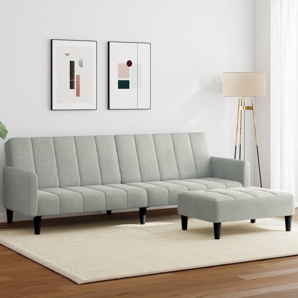 Sofa z funkcją spania 2-osobowa z podnóżkiem, jasnoszary aksamit, sofa przekształcająca do pokoju gościnnego, solidne wzornictwo, wygodne doświadczenie siedzenia, meble do salonu