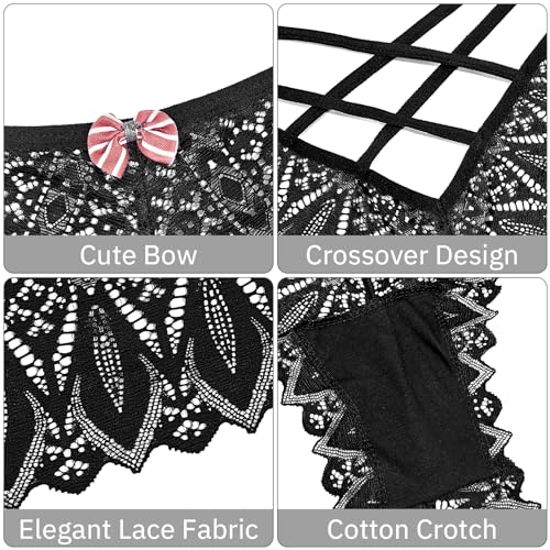 Culotte Sexy en Dentelle pour Femme, sous-Vêtements Bikini Slips Croisés Culotte Coquine Respirante Lingerie String – Image 6