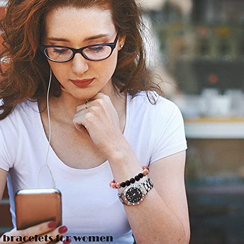 YISSION Beaded Essential Oil Semi Precious Gemstone Healing Crystal Bracelets for Men, Women & Girls - Anxiety Relief Set4