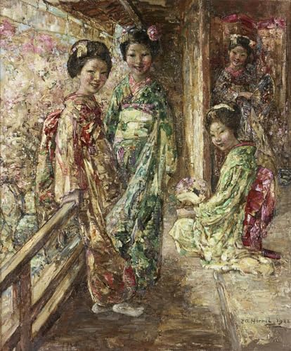 Cuadro pintura murales decor en un jardín japonés Edward Atkinson Hornel lienzo 60x90cm hogar
