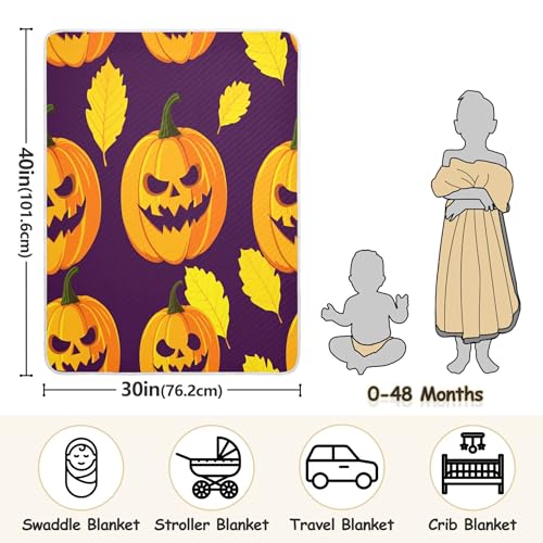 Burbuja Pumpkins Fallen Leaves Baby Blanket for Boys Girls, Nursery Soft Warm Swaddling Receiving Baby Blankets, 30x40 in Toddler Blanket3
