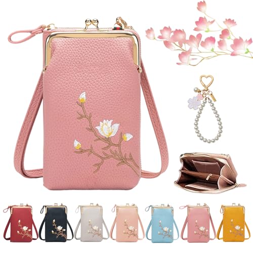 Women Sling Cross-Body Wallet with Mobile Cell Phone Holder, Leather Crossbody Phone Bag with Multiple Compartments