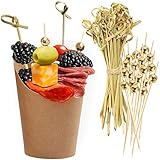CUSINIUM 50pk 14oz Kraft Charcuterie Cups with 200 Sticks (2 Types) - Wide Enlarged Top Cutout for Better Display - Brown Paper Charcuterie Board Cups Set