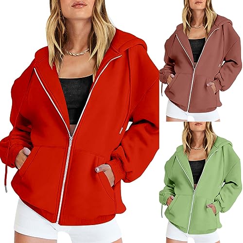 Generisch Y2K - Sudadera con capucha para mujer, con capucha, color rojo, con cremallera, chaqueta de invierno, abrigo cálido, manga larga, sudadera deportiva con cremallera, chaqueta con capucha