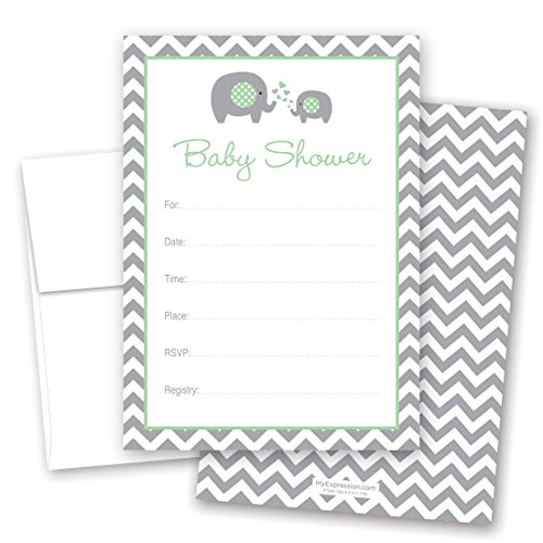 MyExpression.com 24 Cnt Mint Elephant Baby Shower Fill-in Invitations