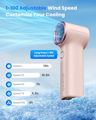 gaiatop Mini Portable Handheld Fan, 4000mAh [15h Max Cooling] Personal Turbo Fans Pocket Size, 1-100 Adjustable Small Hand Fan Desk fan, Outdoor Holiday Travel Essentials for Women, Summer Gifts, Pink - Image 5