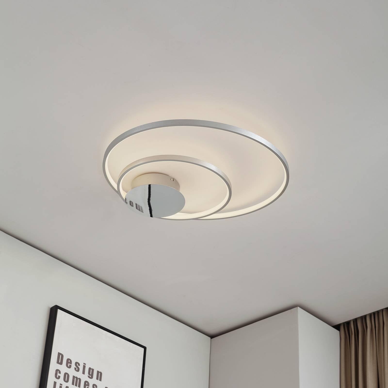 Lindby LED Deckenlampe modern, dimmbar Deckenleuchte Metall chrom 30W Leuchtmittel warmweiß (3.000K) Deckenbeleuchtung