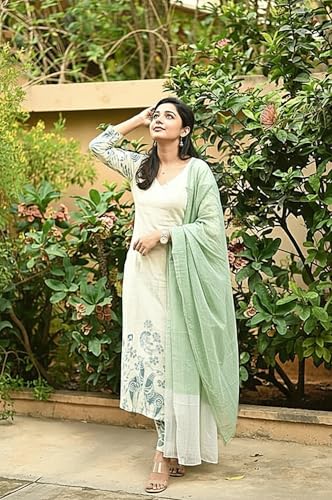 Image of ANNI DESIGNER Women's Rayon Viscose Straight Printed Kurta with Pant and Dupatta | Elegant Floral Print Kurti Set | Soft Breathable Fabric | Stylish Ethnic Outfit for Office, Festive & Casual Occasion