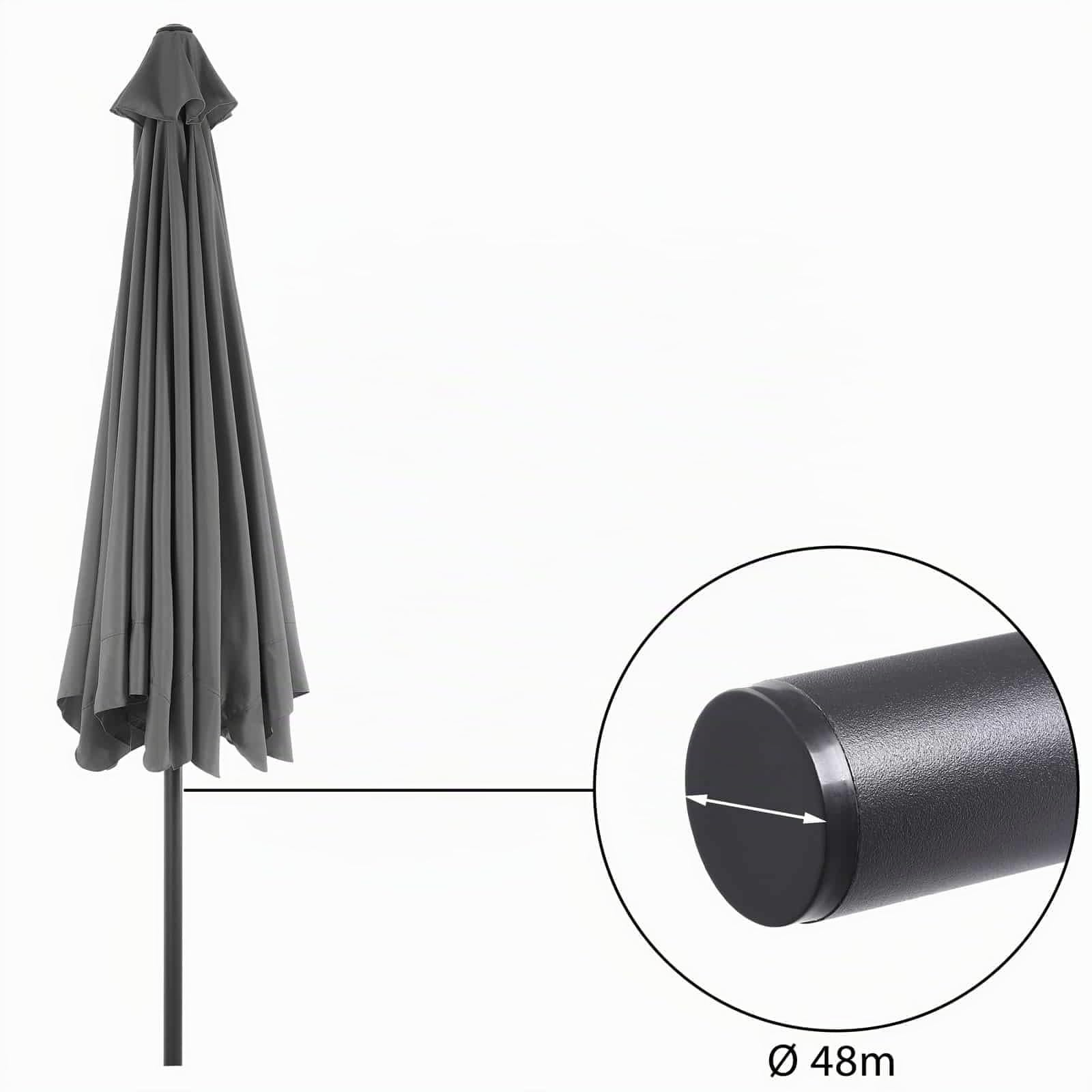 Kingsleeve Sonnenschirm UV Schutz 80+ Balkon Schutzhülle 330cm Strand Schirm Groß Wasserabweisend Kurbel Aluminium Windöffnung Gartenschirm Anthrazit