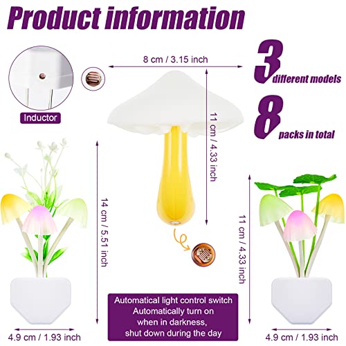 8 Pieces Mushroom Night Light Plug In Mushroom Light Led Night Light Mushroom Decor Aesthetic Water Plant Lotus Leaf Cute Night Lights 7 Color Changing Sensor Wall Lamp For Adults Kids Nursery Room #TOP1