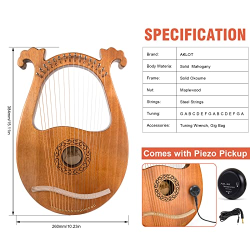 image for Lyre Harp, AKLOT 16 Metal Strings Mahogany Body Lyra Harp with Maple S