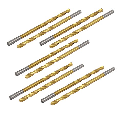 Aexit 2.9mm Dia Tool Holder 61mm Long Titanium Plated 2-Flute Straight Drill Hole Twist Drill Bit 10pcs Model:76as136qo298
