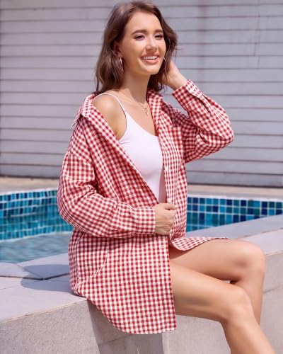Image of Bsubseach Women Long Sleeve Button Down Shirts Blouses Swim Beach Cover Up