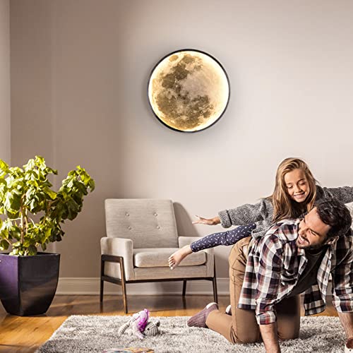 Image of QIYIMEILUX Dimmable Moon Wall Sconce Plug in Modern LED Wall Light with Remote Control 19.7 inch 24W Black Wall Lamp Indoor Wall Mounted Lighting Ceiling Light for Living Room Bedroom(Moon)