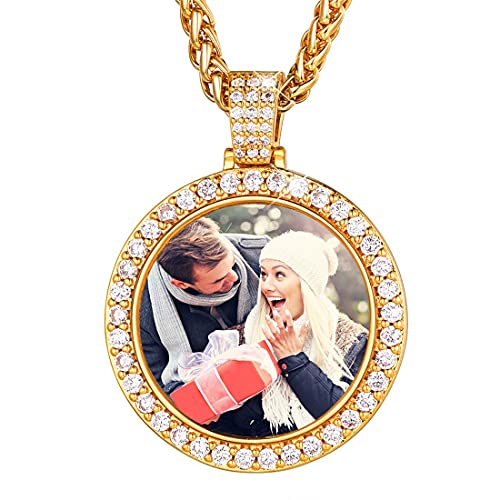 U7 Custom Photo Necklace Men Women Personalized Jewelry Customized Any Picture Pendant Stainless Steel Chain 18-30 Inch Tennis Necklaces, Mothers or L