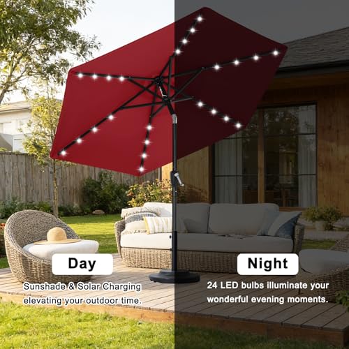 Image of ABCCANOPY Durable Solar Led Patio Umbrellas with 24LED Lights 7.5FT with 6 Sturdy Ribs (Burgundy)