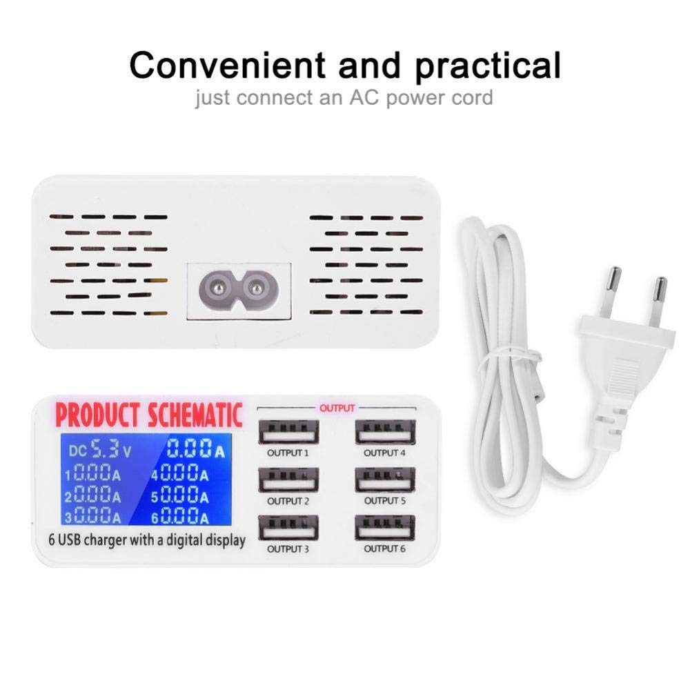 Vbestlife Portátil Estación de Carga 6 Puertos USB Soporte de Carga de Escritorio Cargador Rápidamente para Múltiples Dispositivos de Protección(Blanco)