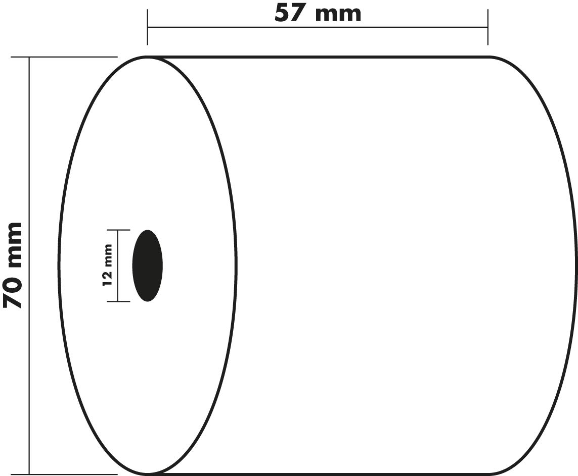 Bobines pour machines a calculer et caisses - 1 pli extra-blanc 60g/m - 57mm x 70mm x 12mm (44m)