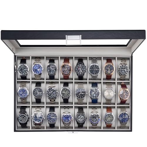 ProCase Watch Box for Men, 24 Slot Display Case with Real Glass Lid and Removable Pillows, Premium Storage Holder Organizer for Watch Collectors Valen