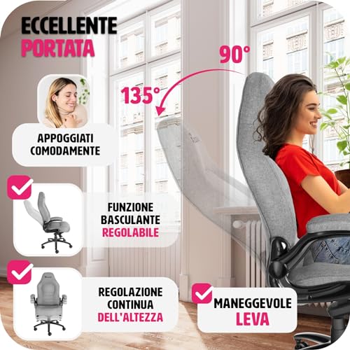 404156 Silla de Oficina de Color Gris, Asiento ergonómico, Silla giratoria para el Escritorio, Sillón de Ordenador - Sedia gaming - Immagine 4