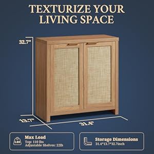 Hampstead storage sideboard cabinet with rattan doors and adjustable shelves buffet kitchen cabinet cupboard console for living room set of 2  urban country home decor