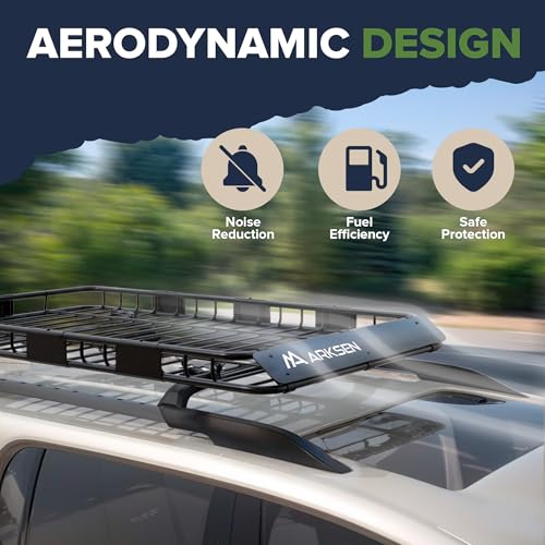 Image of ARKSEN 64 inch x 39 inch Roof Rack Cargo Basket with Extension, 150 lbs Heavy Duty Rooftop Carrier, Car Top Luggage Holder for SUV Truck Car, Includes 21.5 Cu Ft Waterproof Cargo Bag for Travel Camping