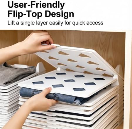 5-Piece Clothing Organizer, Stackable Closet Storage with Flip-Top Lid, Space-Saving Layered Design for Shirts/T-Shirts, Durable PP Material for Home Bedroom Closet Organization