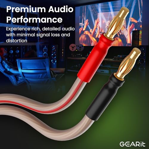 Image of GEARit Speaker Cables with Banana Plugs Pair 9.9 ft,Speaker Wire 14 Gauge OFC with Gold-Plated Tips,Banana Plugs Speaker Cables CL2 Rated for Audiophiles,Hi-Fi Systems,Home Theater,Amplifiers
