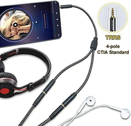 Yeung Qee Headphone Mic Splitter Adapter 3.5mm Male to 2 Dual 3.5mm Female Audio Mic Y Splitter Adapters Cable Compatible with Phone, Laptop, PS4,Gaming Headset, External Microphone& More (black,30cm)