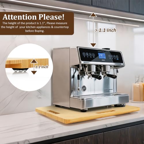 Image of Appliance Slider, Sliding Tray for Coffee Maker, 15.7x13 in | 360 Rolling wheels, 0.65 Inch Thick Bamboo, Coffee Pot Slider Tray, Space-Saving Kitchen Organizer for Counter 66lb Capacity
