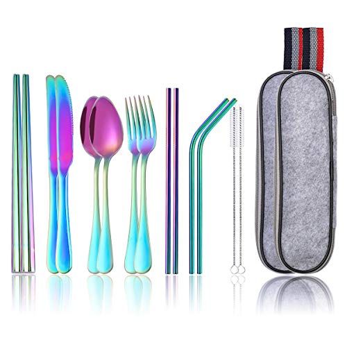 Kingrol 16 Pieces Stainless Steel Flatware set, Rustproof Rainbow Cutlery Set for Traveling