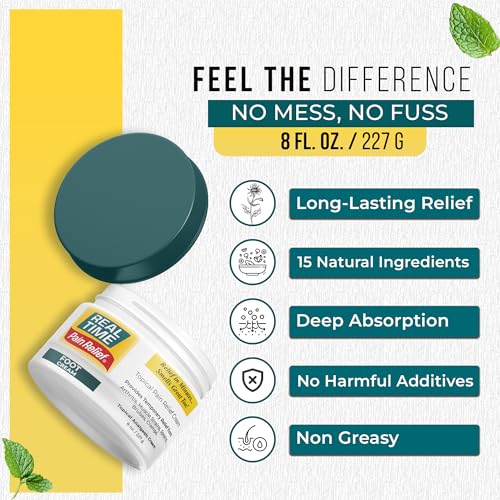Real Time Pain Relief Foot Cream 8oz Jar | 15 Natural Ingredients: 1.5% Menthol, Tea Tree Oil, Vitamin E & Emu Oil | Advanced Neuropathy Relief & Soothing Lotion for Tired, Swollen, Sore & Aching Feet - Image 3