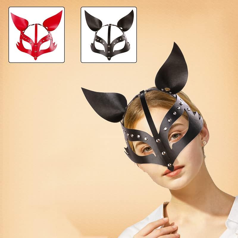 Miniatura 6 de Máscara de piel de zorro punk para mujer, máscara de gato de media cara, máscara de conejo para Halloween, cosplay, máscara de animal para adultos,