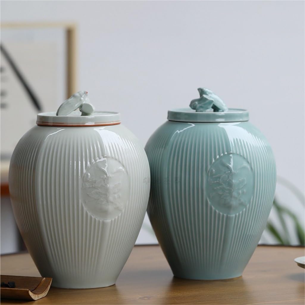 Zuckerdose Celadon-Teedose, Keramik-Vorratsbehälter for losen Tee, eignet sich for die Aufbewahrung von Kaffeepulver, Zucker, Salz usw Teeblätter Aufbewahren(B,M)
