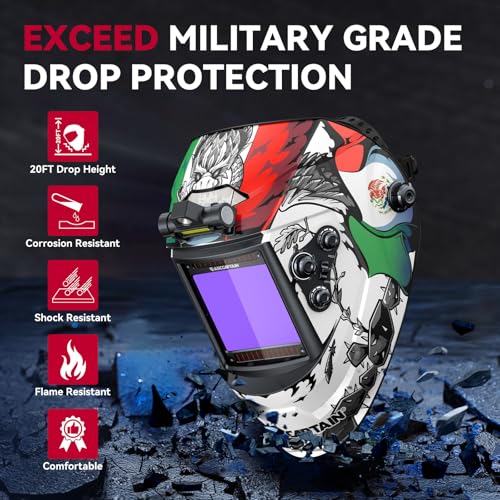 Image of ARCCAPTAIN Large View 3.94 inch x 3.66 inch True Color Auto Darkening Welding Helmet with Light, Solar Powered Welding Hood, 4 Arc Sensor Wide Shade 4 /5-9 /9-13 for Stick MIG TIG Cut, MX