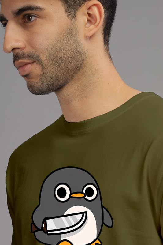 Image of XENOVAURBAN Men's Graphic Printed RN-Penguin Round Neck Regular and Plus Size Cotton T-Shirt