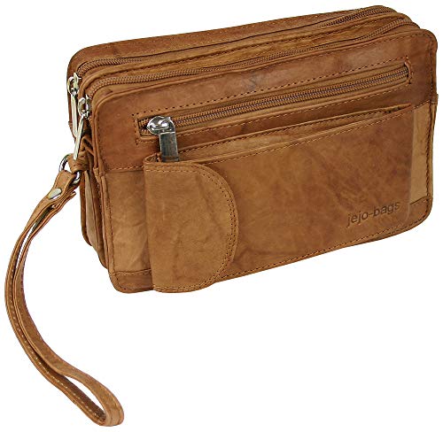 jejo-bags Herren echt Leder Handgelenktasche Herrenhandtasche in 3 Farben (Braun)