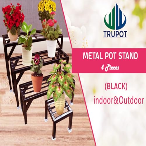 Image of A-One 4 Step Garden Plant stand Flower Pot Holder Plant Pot Stand Heavy Duty (BLACK) (Four Step-Set of 4)