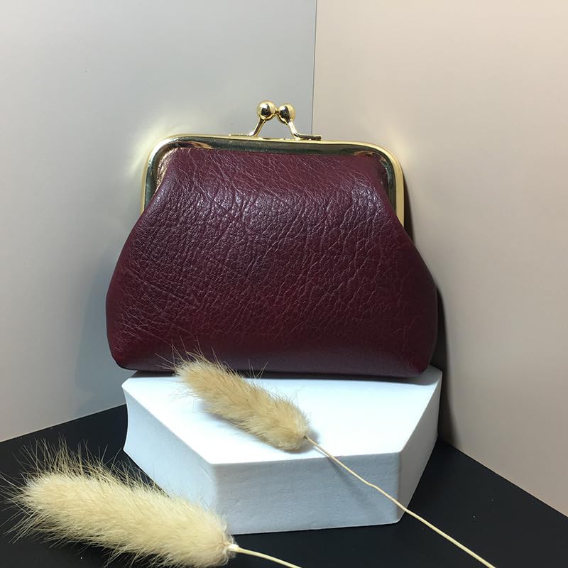 Coin Purse Kiss Lock Coin Purse for Women-Vintage Change Purse Cute Coin Holder (Dark Red)2