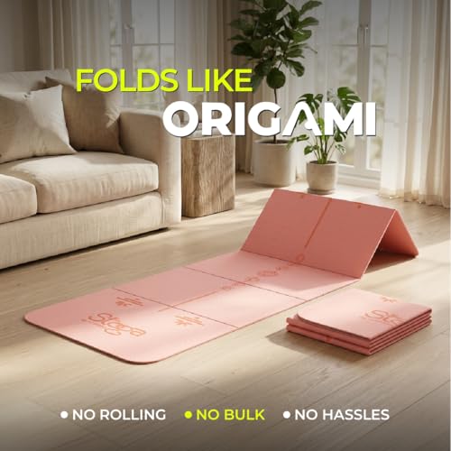 Image of Stoga Origami Foldable 6mm Yoga Mat | Non-Slip | Mat for Men & Women | Lightweight, Sweat-Resistant, Eco-Friendly TPE Mats with Carry Strap | Best Yoga Mat for Home, Travel & Gym (Pink)