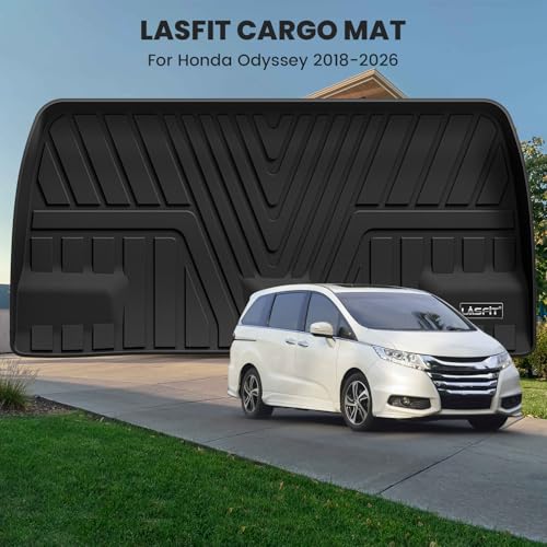 Image of LASFIT Trunk Mat for Honda Odyssey 2018-2026 Mini Passenger Van | Custom Fit Cargo Mat, Waterproof All Weather, Kid & Pet Friendly, Easy Clean for Family Use, Black