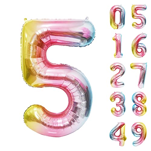 Diva 数字バルーン ビッグ約90cm バルーン 風船 大きい 巨大 数字 ビッグバルーン 大きい風船 飾り付け 誕生日 記念日 イベント 内祝い くすみ 5 レインボー
