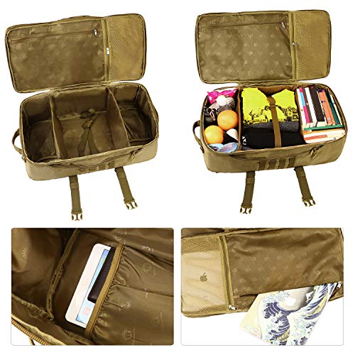 ArcEnCiel Outdoor Tactical Army Backpack Military Waterproof Camouflage Suitcase Hunting Mountain Sports Luggage Hiking Camping Bag -Rain Cover Included (Coyote Brown)