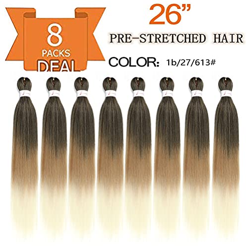 Shuohan 8 Packs Pre-Stretched 26 Inch Braiding Hair Extensions Yaki Texture Professional Crochet Braids Hair Hot Water Setting Synthetic Hair For Twist Braids (1B/27/613#) #TOP1