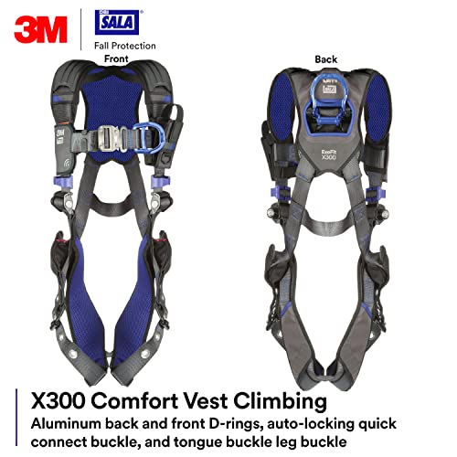Image of 3M 1140137 DBI-SALA ExoFit X300 Comfort Vest Climbing Harness Fall Protection, OSHA, ANSI, General Industry, Aluminum Back and Front D-Ring, Leg Tongue Buckle, 2X