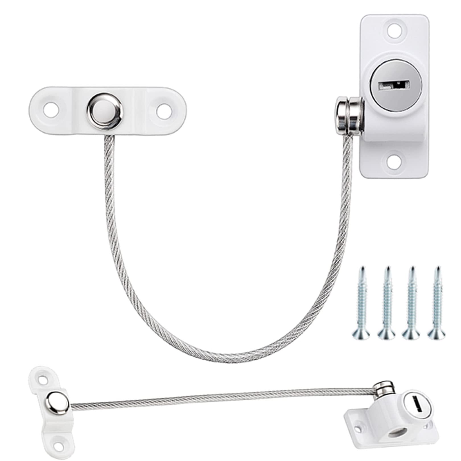 Restricteur de câble de fenêtre Blanche 3 mm d'épaisseur en Acier câble loquet de Porte antivol Serrure de sécurité pour Porte et fenêtre pour Enfants avec vis de Montage (Taille :