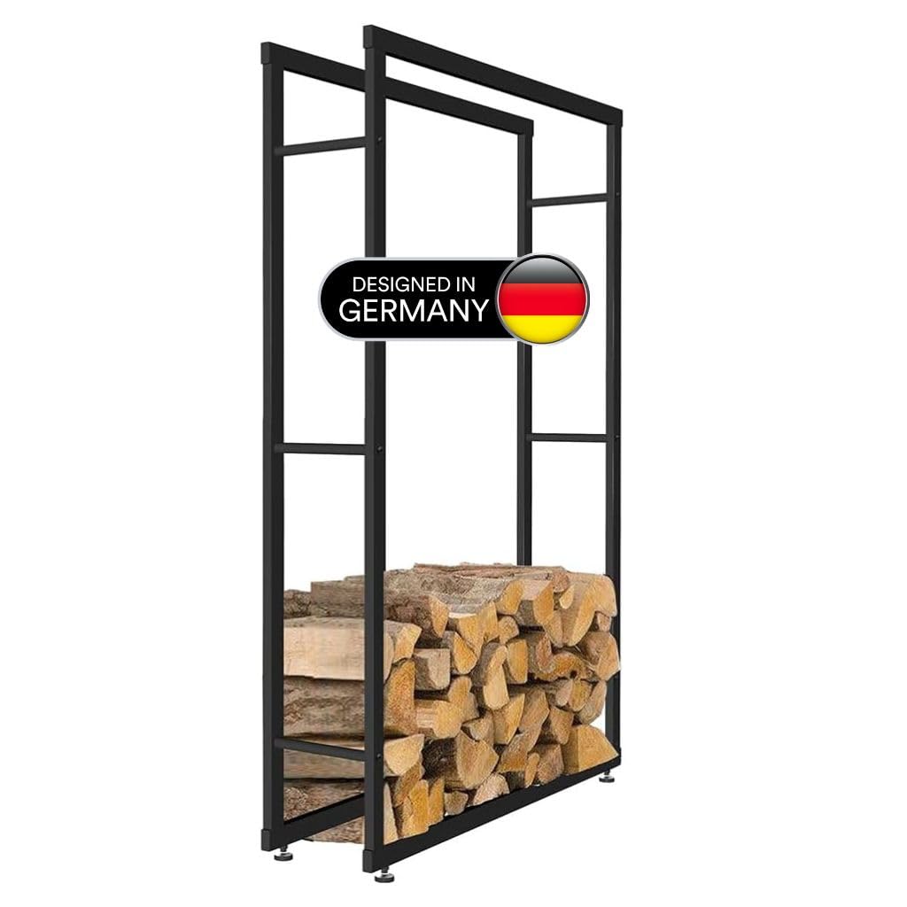 Melko Kaminholzregal Kaminholzständer 150x80 cm Eisen Bodenschutz Schwarz | pulverbeschichtete Lackierung, Gumminoppen gegen Kratzer und Rutschen, standfest auch voll beladen, leicht zusammenbaubar
