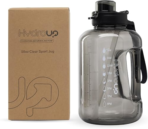 Jarra deportiva de 58 onzas, jarra de agua grande de plástico transparente con popote 2 en 1 y tapa para beber, marcadores de tiempo motivacionales,