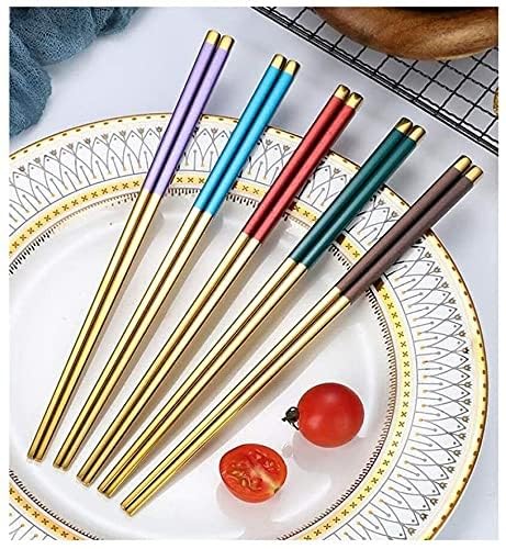 baguette japonaise cooking chopsticks 10 paires d'ustensiles réutilisables en acier inoxydable, lavables, à sushi ou à riz, baguettes réutilisables(Color:2,Size:)